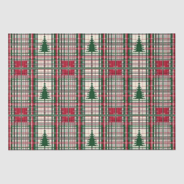 Red and Green Christmas Plaid Tissue Paper (Front)