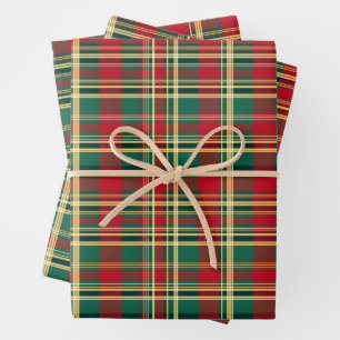 Red and Green Christmas Plaid Wrapping Paper Sheet