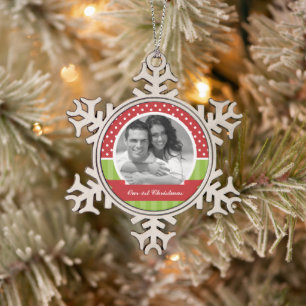 Red and Green Christmas Snowflake Pewter Christmas Ornament