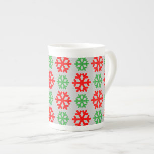 Red and green christmas snowflakes bone china mug