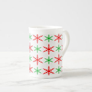 Red and green christmas snowflakes bone china mug