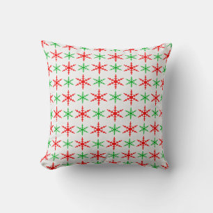 Red and green christmas snowflakes throw pillow