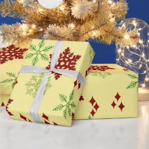 Red and Green Christmas Snowflakes Wrapping Paper