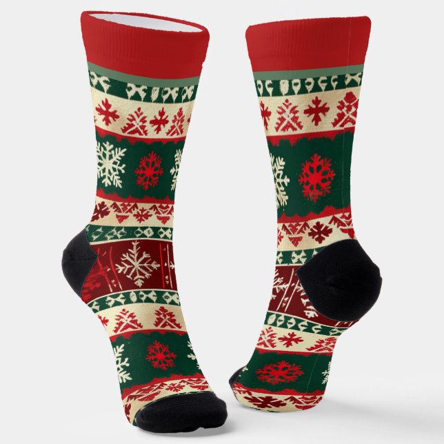 Red and Green Christmas Socks with Name (Angled)