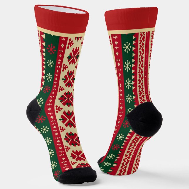 Red and Green Christmas Socks with Name (Angled)