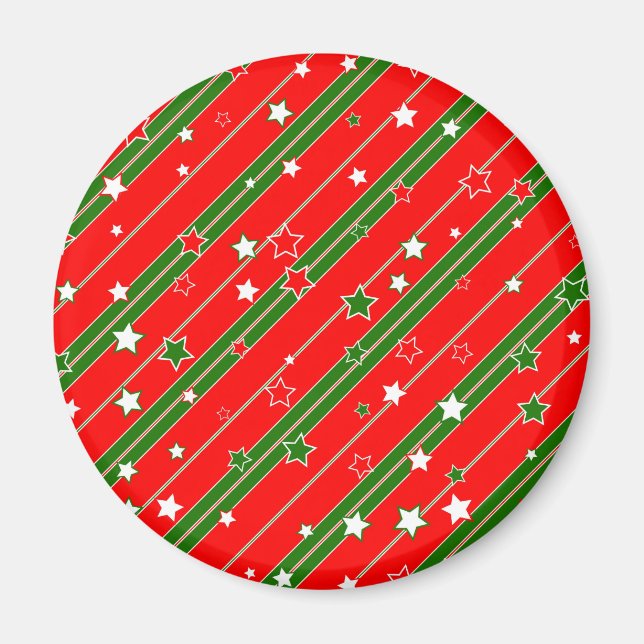 Red and Green Christmas Star Pattern Magnet (Front)