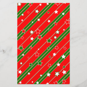 Red and Green Christmas Star Pattern Stationery