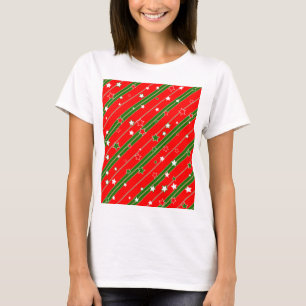 Red and Green Christmas Star Pattern T-Shirt