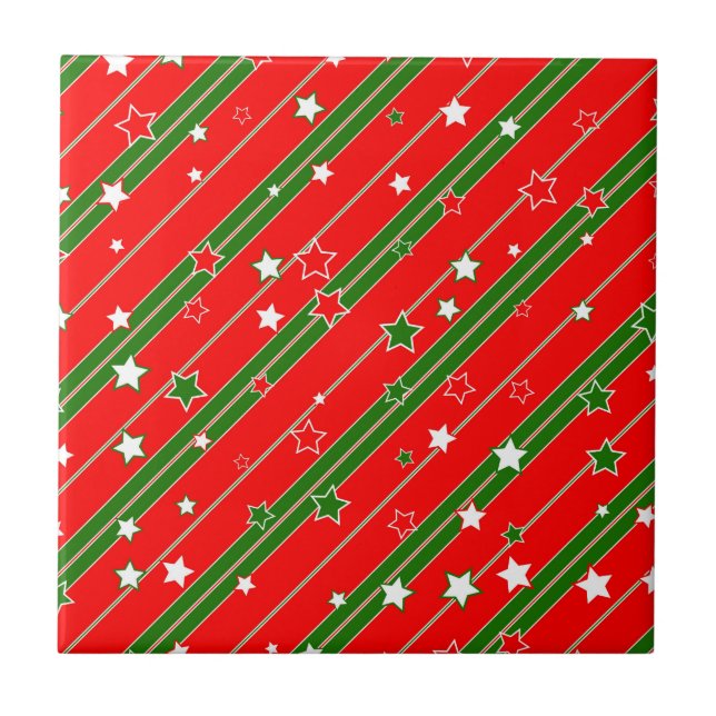 Red and Green Christmas Star Pattern Tile (Front)
