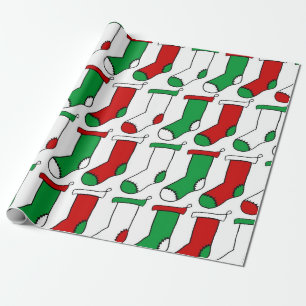 Red and Green Christmas Stockings Pattern Wrapping Paper