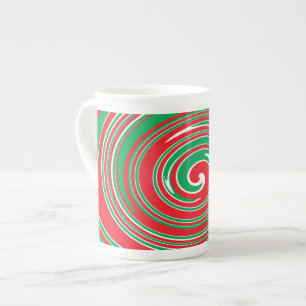 Red and green christmas stripes bone china mug