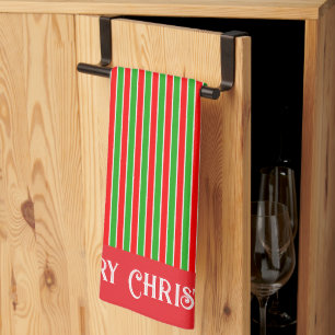 Red and Green Christmas Stripes Kitchen Towel