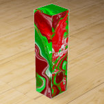 Red and Green Christmas Swirls Marble  Wine Box<br><div class="desc">Pretty digital pour painting style fluid art red and green Christmas gift box.</div>