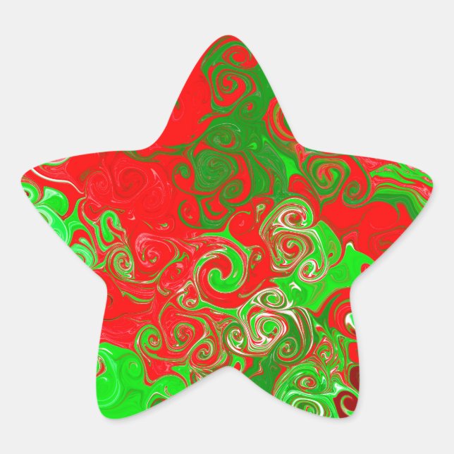 Red and Green Christmas Swirls   Star Sticker (Front)