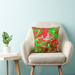 Red and Green Christmas Swirls Throw Pillow