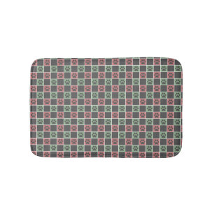 Red and green Christmas Themed Paw print pattern Bath Mat