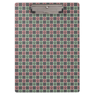 Red and green Christmas Themed Paw print pattern Clipboard