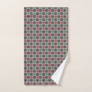 Red and green Christmas Themed Paw print pattern Hand Towel