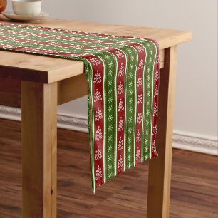 Red And Green Christmas Tree Stripes Short Table Runner