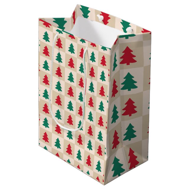 Red and Green Christmas Trees Pattern Medium Gift Bag (Front Angled)