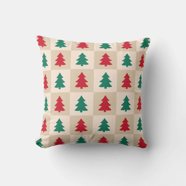 Red and Green Christmas Trees Pattern Throw Pillow (Front)