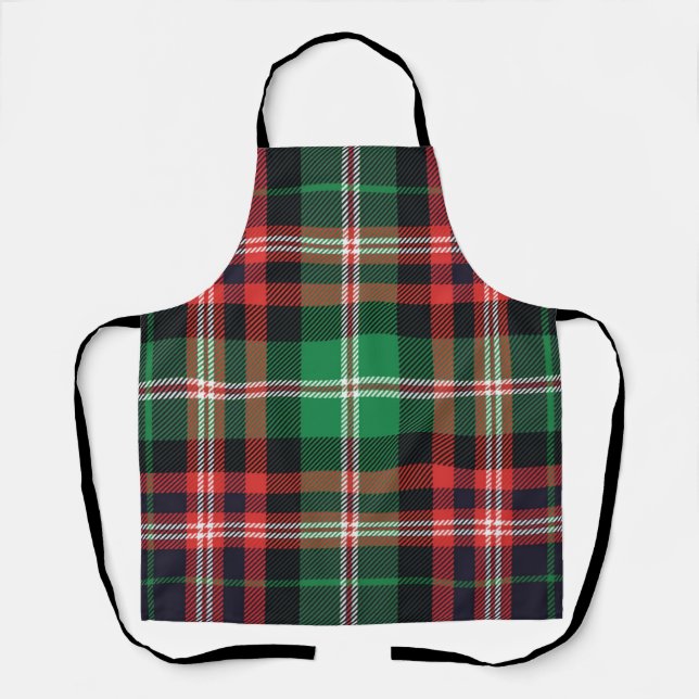 Red And Green Christmas Winter Plaid Design Apron (Front)