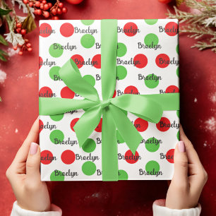Red and Green Circle Personalized Name Wrapping Paper
