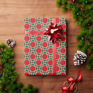 Red and Green Circles Pattern Christmas  Wrapping Paper