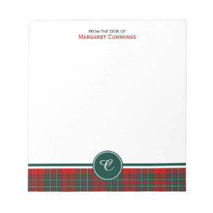 Red and Green Clan Cummings Tartan Monogram Notepad