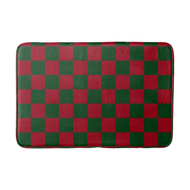 Red and Green Classic Christmas Chequerboard Print Bath Mat (Front)