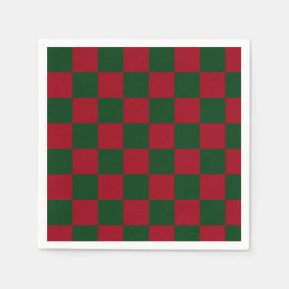 Red and Green Classic Christmas Chequerboard Print Napkin