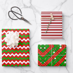 Red and Green Classic Stripes Christmas Wrapping Paper Sheet