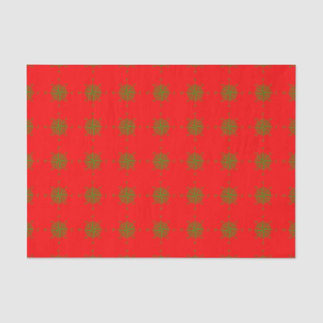 Red And Green Coastal Christmas Decor Compass Rose Tissue Paper (Front)