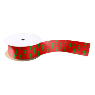 Red And Green Coastal Christmas Seahorse Pattern Satin Ribbon
