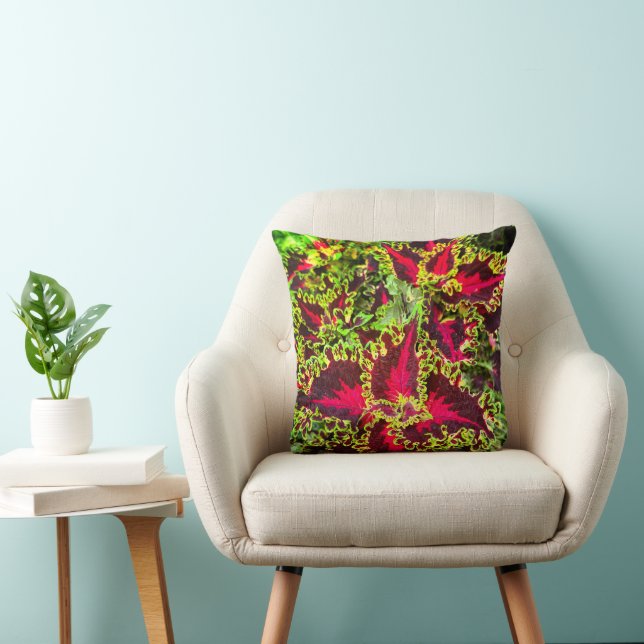 Red and green Coleus plant  Throw Pillow (Chair)