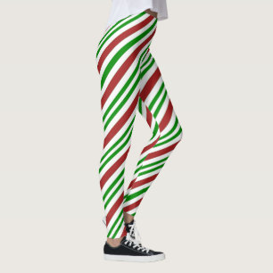 Red and Green Colour Candy Cane Pattern Leggings