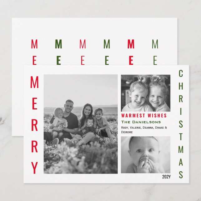 Red and Green Colour Pop Minimalist Collage Holiday Card (Front/Back)