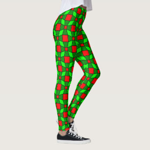 Red and Green Complex Pattern Leggings