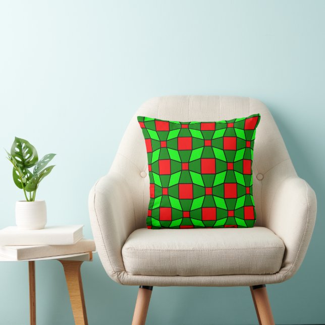 Red and Green Complex Pattern Throw Pillow (Chair)
