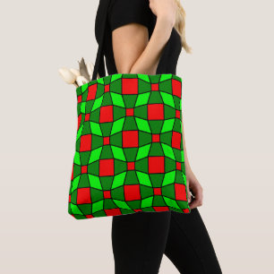 Red and Green Complex Pattern Tote Bag