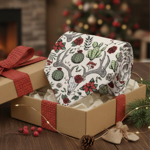 Red and Green Country Christmas Deer Head Antlers Tie