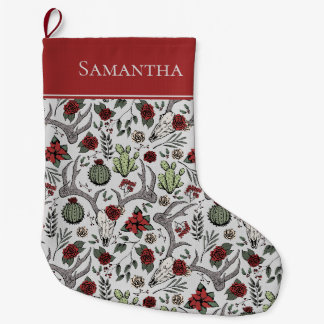 Red and Green Country Cowgirl Christmas Antlers Large Christmas Stocking