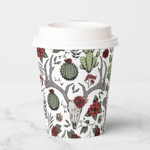 Red and Green Country Cowgirl Christmas Antlers Paper Cups