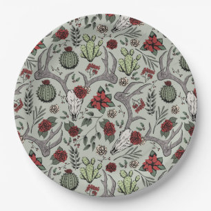 Red and Green Country Cowgirl Christmas Antlers Paper Plate