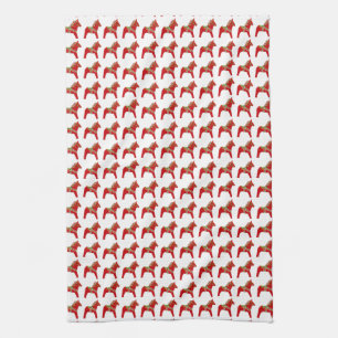 Red and Green Dala Horse Kitchen Towels