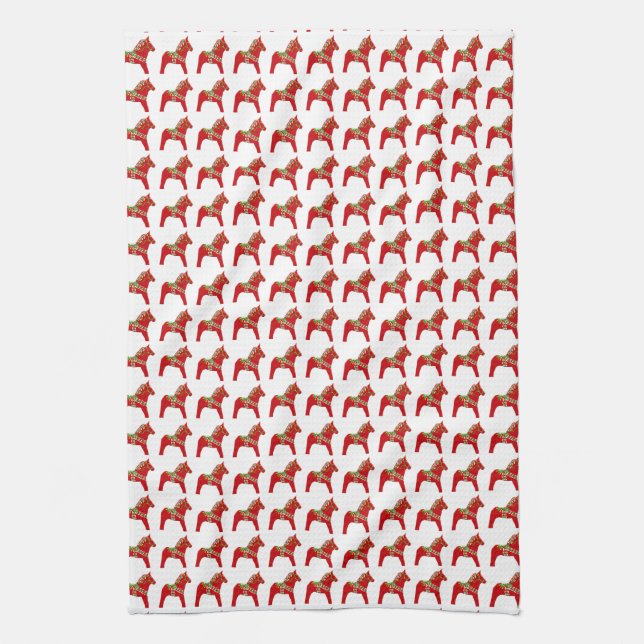 Red and Green Dala Horse Kitchen Towels (Vertical)