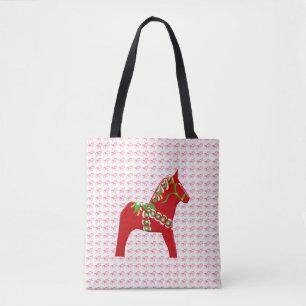 Red and Green Dala Horse Tote Bag