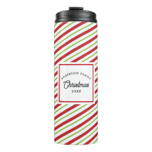 Red and Green Diagonal Holiday Stripes Thermal Tumbler