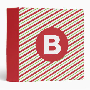 Red and Green Diagonal Pinstripes Monogram Binder