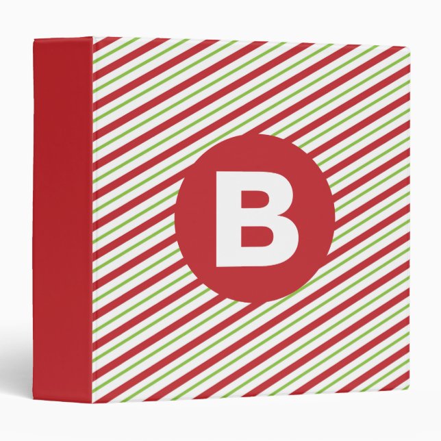 Red and Green Diagonal Pinstripes Monogram Binder (Front/Spine)